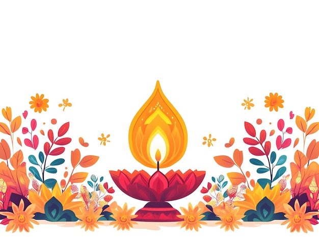 Flat Vector Illustration of Diwali Diyas and Floral Motifs Border Frame Evoking Cultural Beauty an