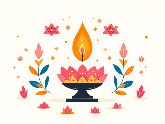 Photo flat vector illustration of diwali lantern diya and kalash with floral motifs isolated on white ba