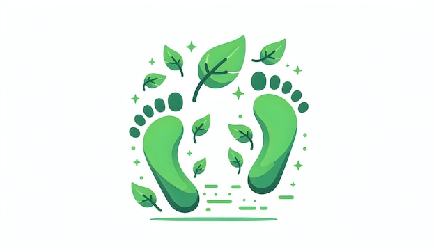 Flat vector illustration of footprints turning into leaves symbolizing sustainable living on Earth