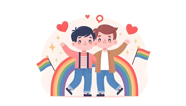 Flat Vector Illustration Of A Happy Romantic Gay Couple