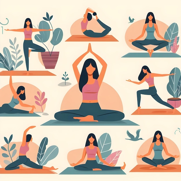 Photo flat vector illustration of lady doing yoga practice pose graphic