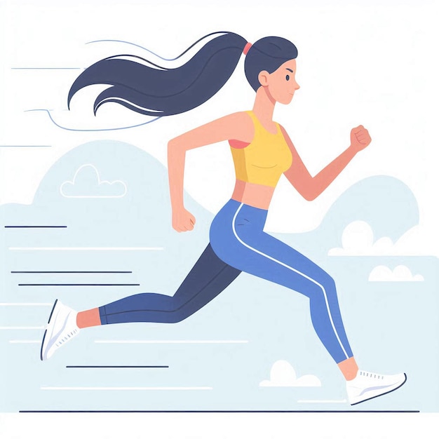 Flat vector illustrations of a young lady jogging