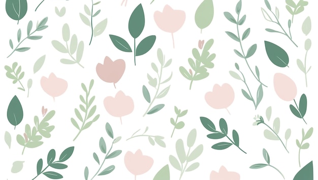 Photo flat vector pattern of delicate leaves and flowers