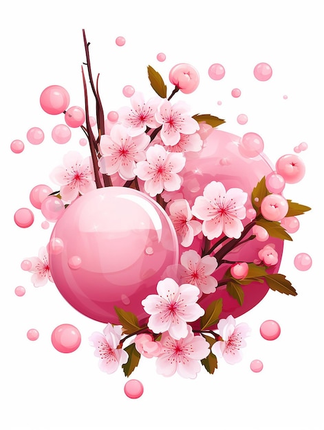 Photo flat vector of sakura blossom brach and bubble tea in cute anime style