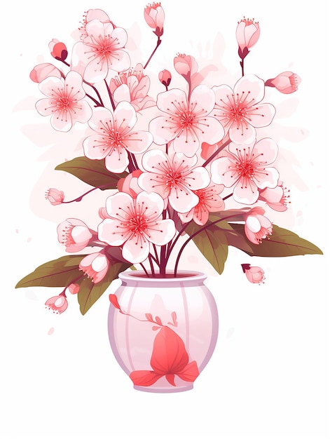 Photo flat vector of sakura blossom brach and bubble tea in cute anime style