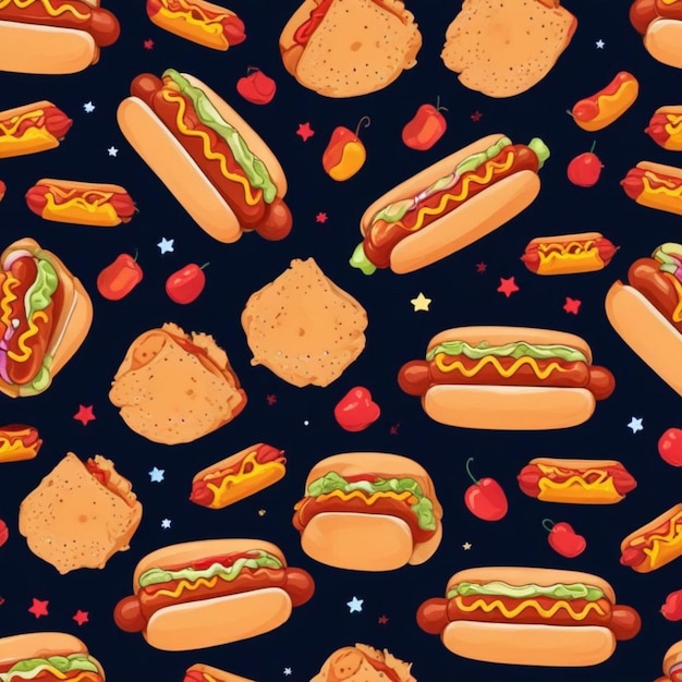 Flat vector tasty italian hot dog seamless pattern