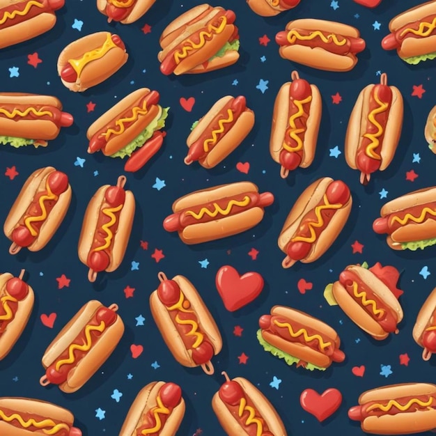 Flat vector tasty Italian hot dog seamless pattern