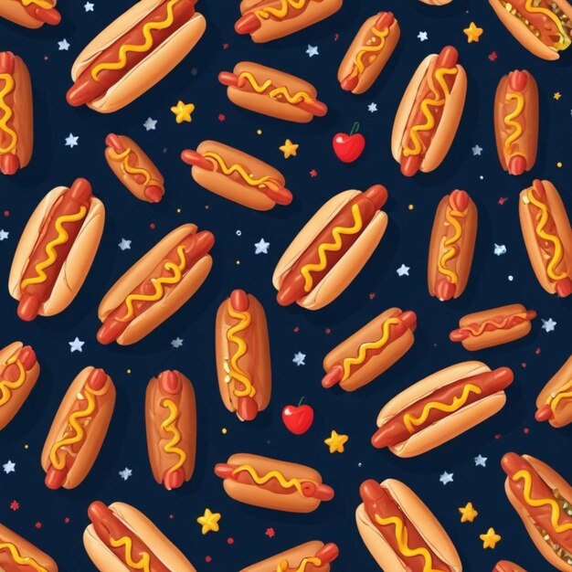 Photo flat vector tasty italian hot dog seamless pattern