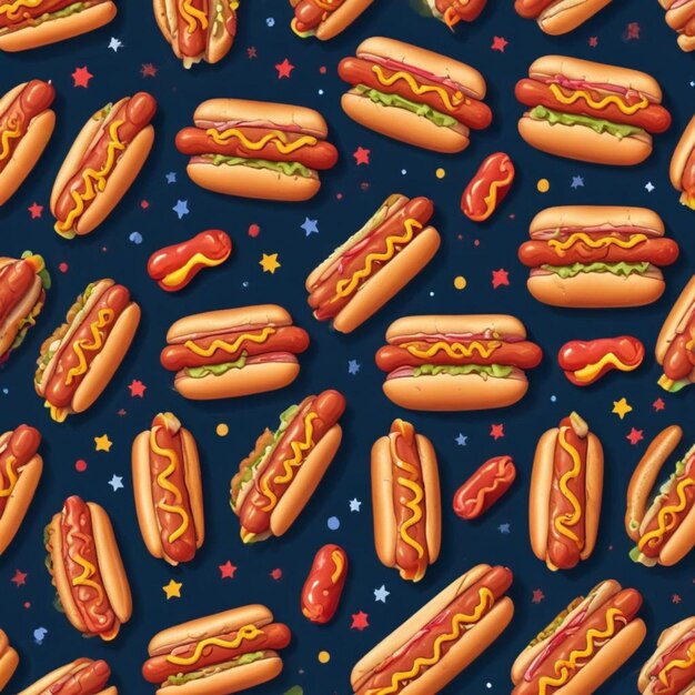 Flat vector tasty Italian hot dog seamless pattern