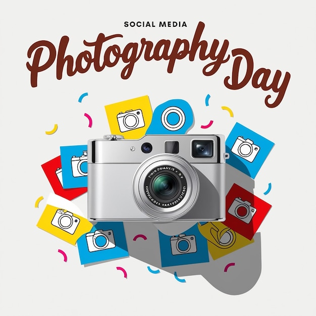 Flat vertical poster template for world photography day celebration