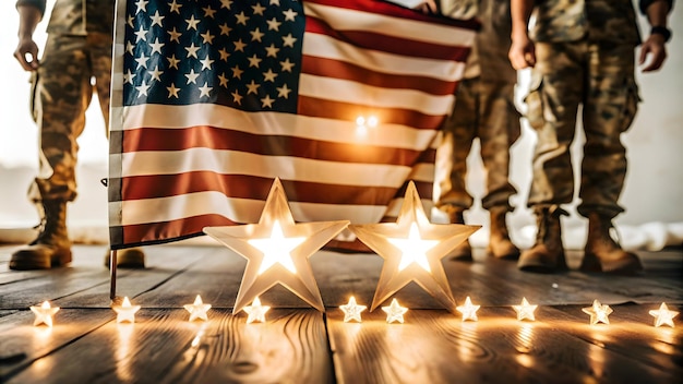 Photo flat veterans day unity with glowing abstract stars and flag concept as a vibrant advertisement feat