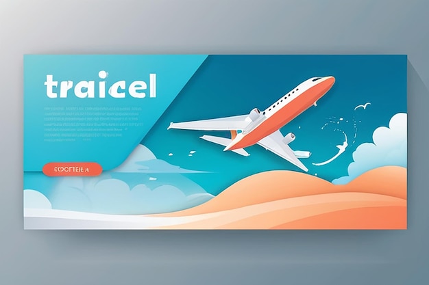 Photo flat web banner on the theme of travel by airplane vacation adventure flight in the stratosphere