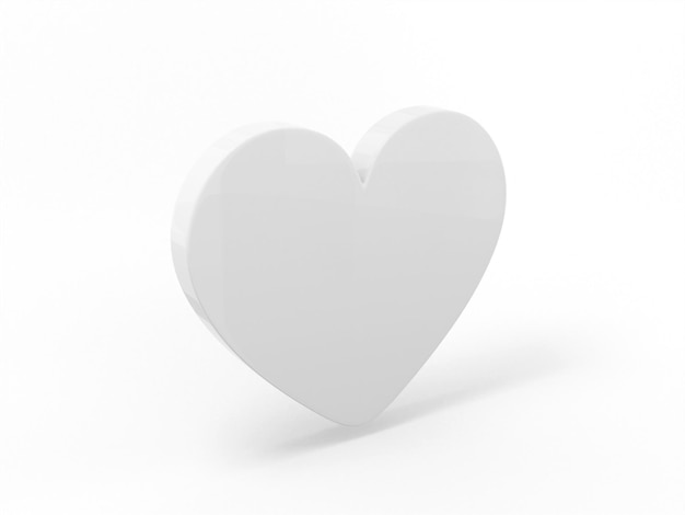 Flat white mono color heart on a white monochrome background Minimalistic design object 3d rendering icon ui ux interface element