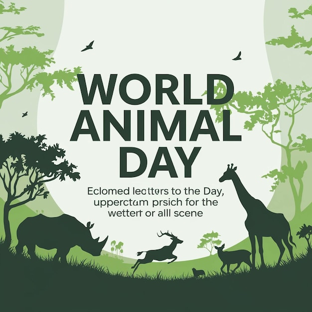 Flat world animal day background with animals banner poster template