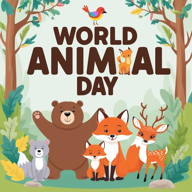 Flat World Animal Day Illustration