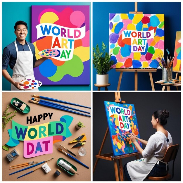 Photo flat world art day instagram posts collection