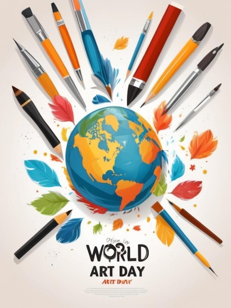 Flat world art day vertical poster template with artistic tools