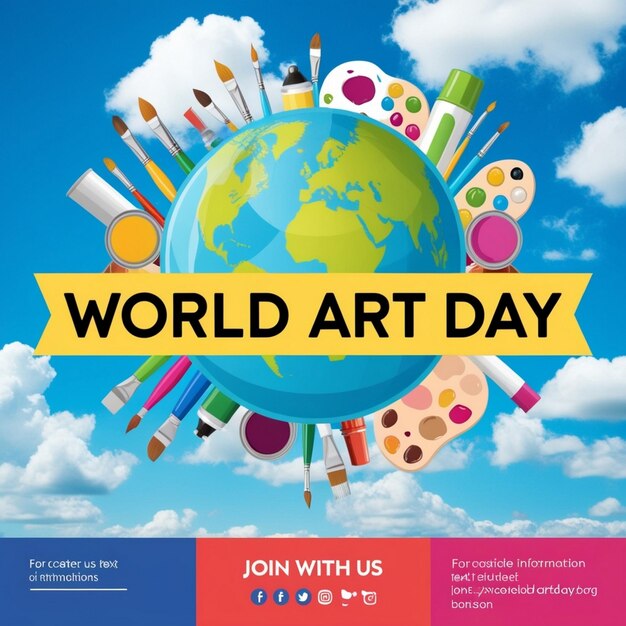 Flat World Art Day Vertical Poster Template