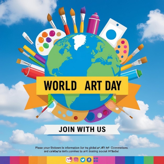 Flat World Art Day Vertical Poster Template