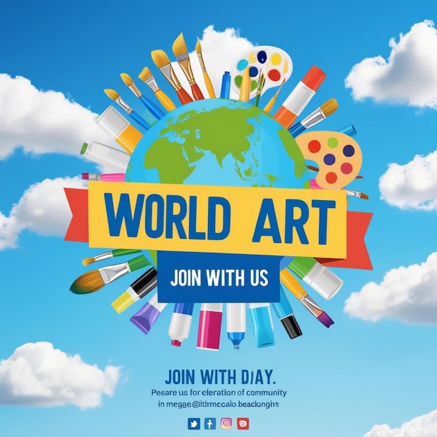 Flat World Art Day Vertical Poster Template