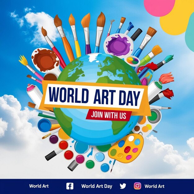 Flat World Art Day Vertical Poster Template