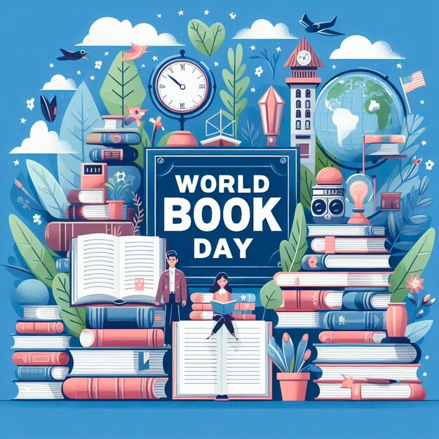 Flat world book day vertical poster template