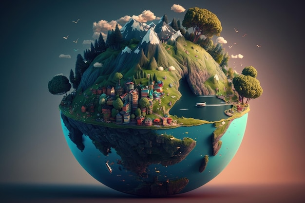 Flat world Earth conception Beautiful colorful picture Generative AI