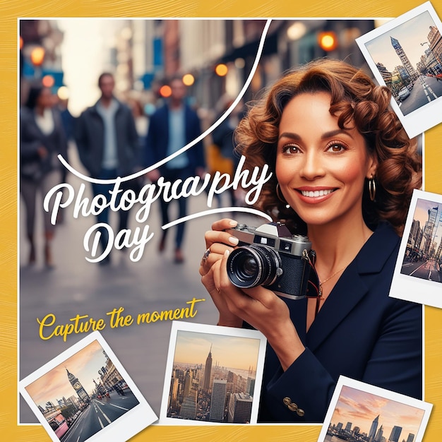 Flat world photography day social media post template