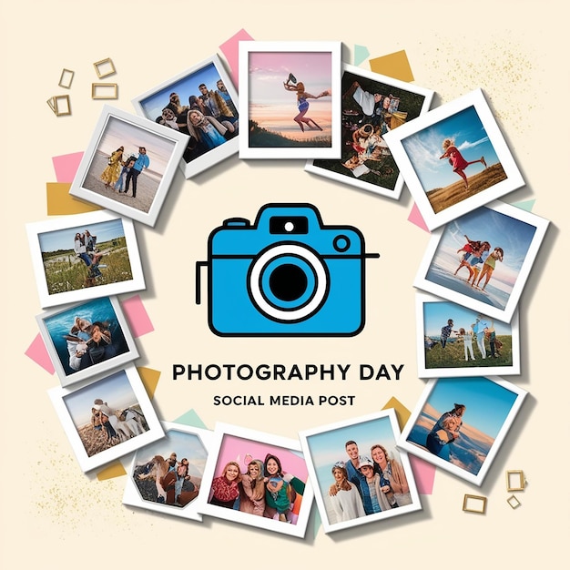 Flat world photography day social media post template