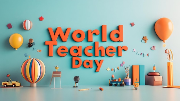 Photo flat world teacher day vertical 3d poster template in the word world teacher day