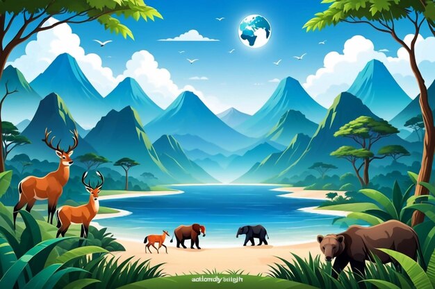 flat world wildlife day background