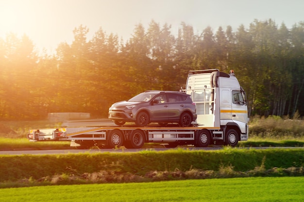 Flatbed transporter on the highway