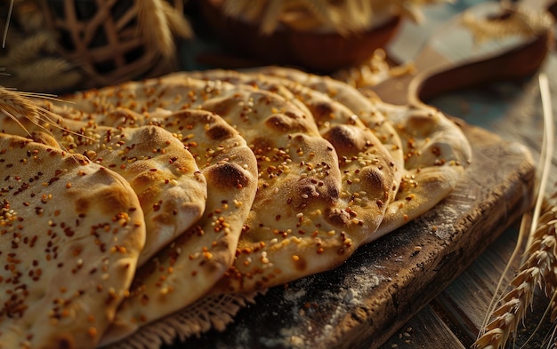 Photo flatbreads on the traditional background professional advertising food photo ai generated