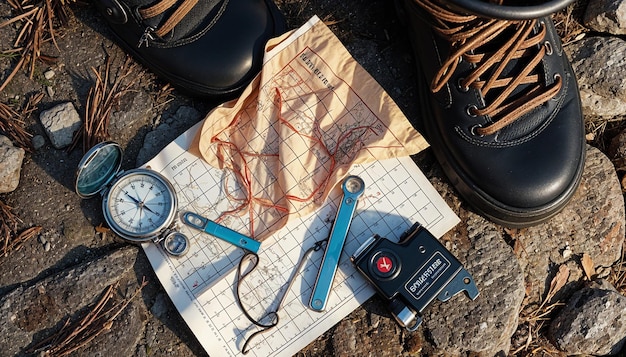 Photo flatlay of essential adventure gear