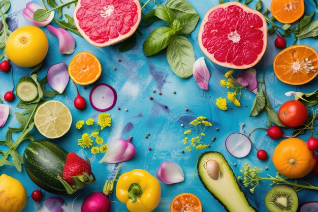 Flatlay food photography showcasing vibrant colors and textures