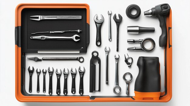 Photo a flatlay of a toolbox with various hand tools