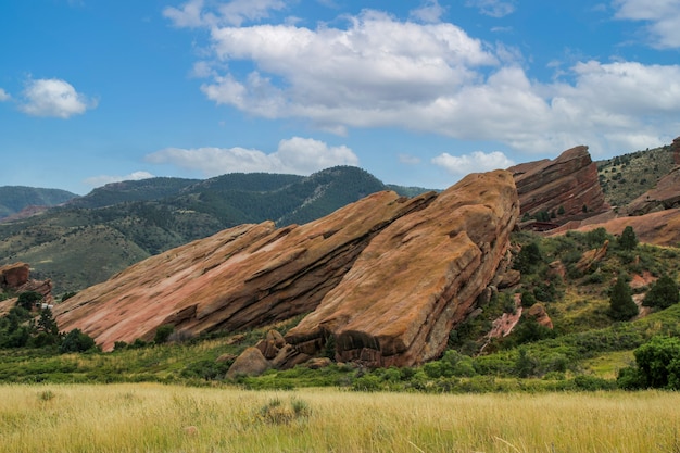 Flatshaped rocks on top of a hill in a rocky landscape in Colorado