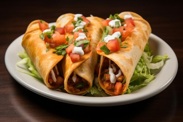 Flautas with a light and fresh caprese sa Mexican flautas image photography