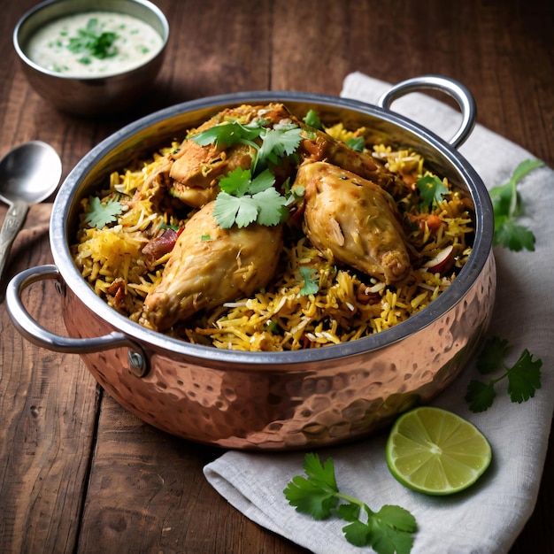 Flavorful Chicken Handi Biryani with Fresh Coriander Garnish