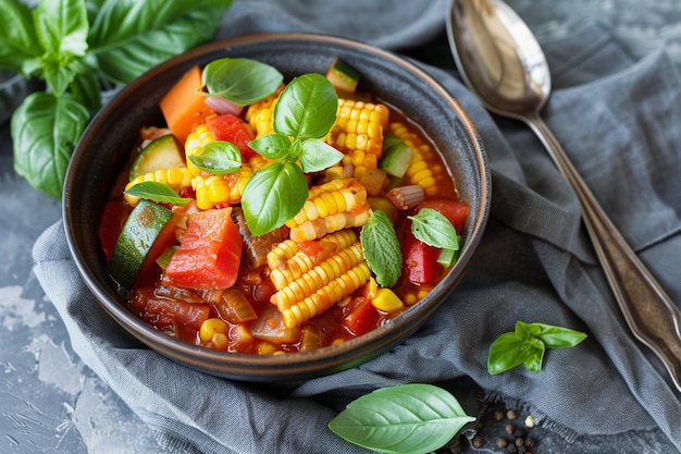 Flavorful Corn and Colorful Seasonal Vegetable Stew