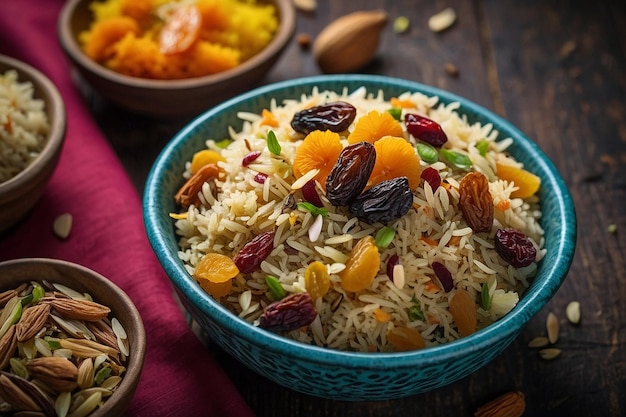 Photo a flavorful kashmiri pulao with mixed dried fruits