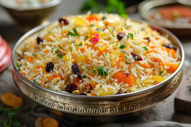 Photo flavorful kashmiri sweet pulao made with saffron sugar and dry fruits