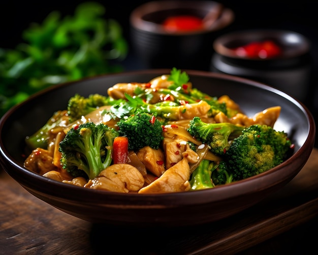 Flavorful pad see ew with chicken and broccoli Generative AI