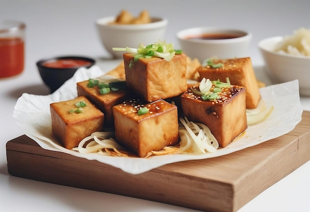 Photo flavorful stinky tofu on white