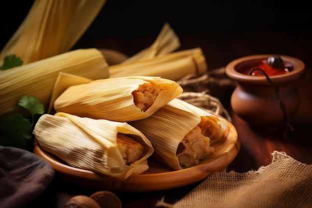 Photo flavorsome sweet tamales bowl mexican food generate ai