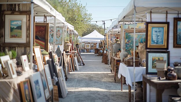 Photo a flea market with a white tent and a white tent with a white canopy