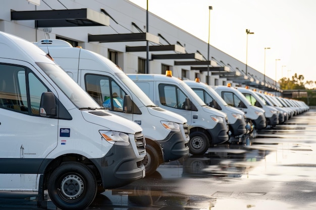 Fleet of Delivery Vehicles Ready for Dispatch at Distribution Center