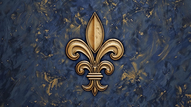 Photo fleur de lis french symbol gold and navy blue design golden fleurdelis on textured blue background