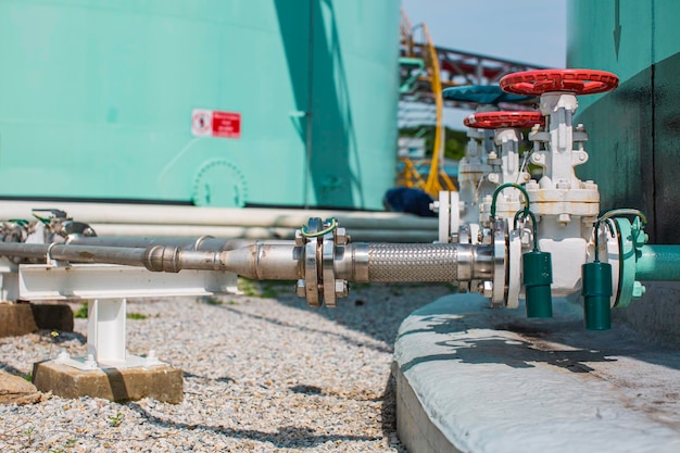 Flexible stainless steel pipe flange valve tank installed with Flexible hoses for reducing the force between the oil storage tanks