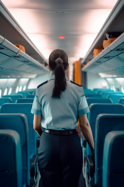 Flight attendant checking in the airplane before boarding